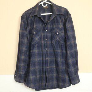 Pendleton Canyon Shirt Pearl Snap Front Western Wool Blue Plaid Mens Size Large